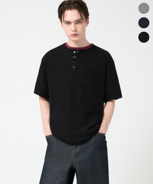 TRILLION(トリリオン)の「リブドリングスナップヘンリーネック半袖Tシャツ_3カラー(Tシャツ/カットソー・レディース・ネイビー/ライトグレー/ブラック・MEDIUM/X-LARGE/LARGE)」の9枚目の写真