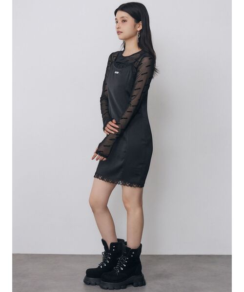MURUA(ムルーア)の「サテンキャミミニワンピース(ワンピース・レディース・ブラック/ピンク・FREE)」の3枚目の写真