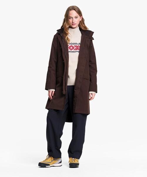 AIGLE（エーグル）の「透湿防水 トラペーズ ベルベットロングコート（モッズコート・レディース・ダークグリーン/ダークブラウン・40/38/36）」の3枚目の写真
