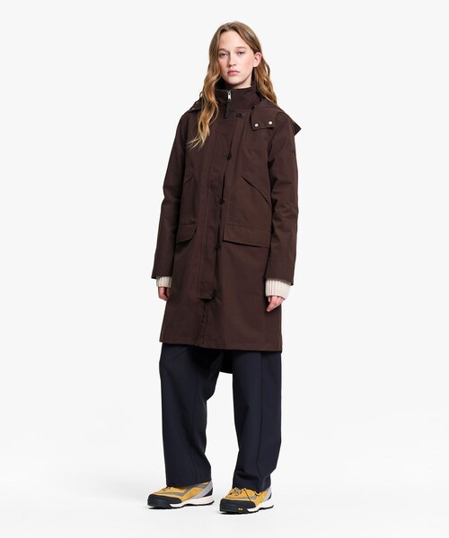 AIGLE（エーグル）の「透湿防水 トラペーズ ベルベットロングコート（モッズコート・レディース・ダークグリーン/ダークブラウン・40/38/36）」の5枚目の写真
