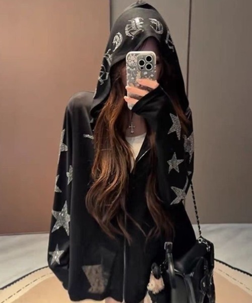 yuue' ( wear )(ユーイ)の「ラインストーンカットジップパーカー(パーカー・レディース・グレー/ブラック/ホワイト・FREE)」の17枚目の写真
