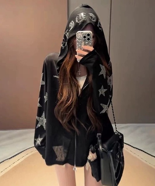 yuue' ( wear )(ユーイ)の「ラインストーンカットジップパーカー(パーカー・レディース・グレー/ブラック/ホワイト・FREE)」の22枚目の写真