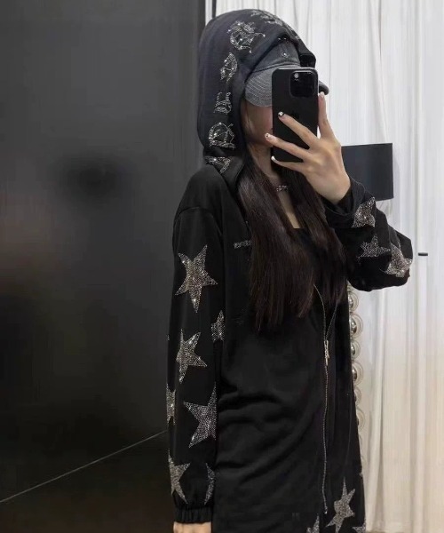 yuue' ( wear )(ユーイ)の「ラインストーンカットジップパーカー(パーカー・レディース・グレー/ブラック/ホワイト・FREE)」の21枚目の写真