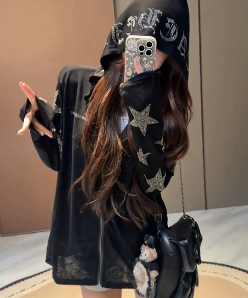yuue' ( wear )(ユーイ)の「ラインストーンカットジップパーカー(パーカー・レディース・グレー/ブラック/ホワイト・FREE)」の19枚目の写真
