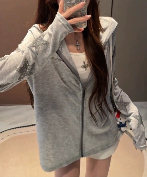 yuue' ( wear )(ユーイ)の「ラインストーンカットジップパーカー(パーカー・レディース・グレー/ブラック/ホワイト・FREE)」の15枚目の写真