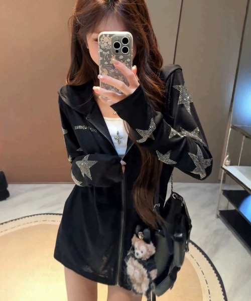 yuue' ( wear )(ユーイ)の「ラインストーンカットジップパーカー(パーカー・レディース・グレー/ブラック/ホワイト・FREE)」の20枚目の写真