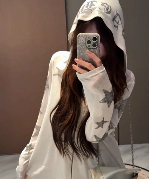 yuue' ( wear )(ユーイ)の「ラインストーンカットジップパーカー(パーカー・レディース・グレー/ブラック/ホワイト・FREE)」の10枚目の写真