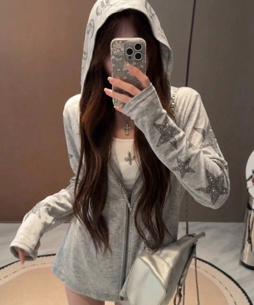 yuue' ( wear )(ユーイ)の「ラインストーンカットジップパーカー(パーカー・レディース・グレー/ブラック/ホワイト・FREE)」の12枚目の写真