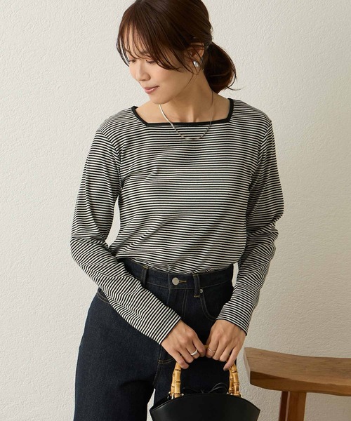 Aunely(オーネリー)の「【Aunely】美デコルテソフトリブ2WAYスクエアーネックプルオーバー<YOSOOIシリーズ>(Tシャツ/カットソー・レディース・ブラック/カーキオリーブ/ブラック系/ブラウン/アイボリー/ワイン/ネイビー・M/L)」の3枚目の写真