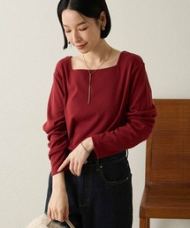 【Aunely】美デコルテソフトリブ2WAYスクエアーネックプルオーバー<YOSOOIシリーズ>