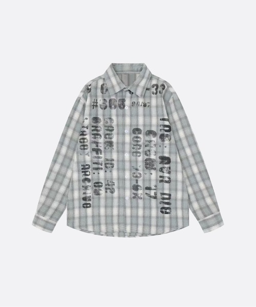 U:UME(ユーム)の「Vintage Distressed Stamp Letter Check Shirt(シャツ/ブラウス・メンズ・グレー/ブラック・MEDIUM/XX-LARGE/X-LARGE/LARGE)」の1枚目の写真