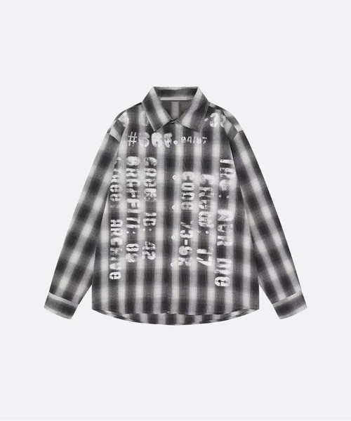 U:UME(ユーム)の「Vintage Distressed Stamp Letter Check Shirt(シャツ/ブラウス・メンズ・グレー/ブラック・MEDIUM/XX-LARGE/X-LARGE/LARGE)」の2枚目の写真