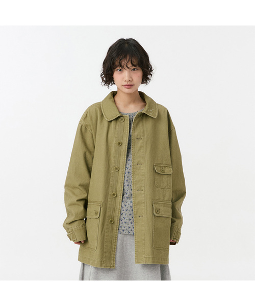 STAR FLORAL WASHED COTTON JACKET, OLIVE（ミリタリージャケット