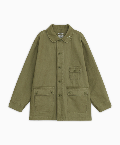 STAR FLORAL WASHED COTTON JACKET, OLIVE（ミリタリージャケット