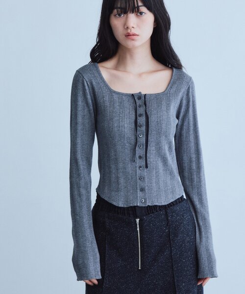 CODE A(コードエー)の「intimate knit cardigan(カーディガン/ボレロ・レディース・グレー/ブラック/グリーン系・00)」の1枚目の写真