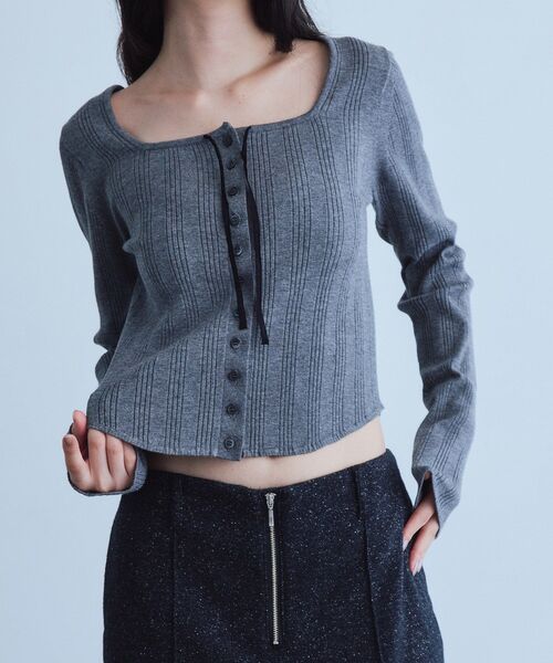 CODE A(コードエー)の「intimate knit cardigan(カーディガン/ボレロ・レディース・グレー/ブラック/グリーン系・00)」の11枚目の写真