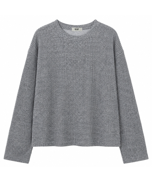 GCLIP(ジクリップ)の「リブラウンドネック セミクロップドニット ロングスリーブTシャツ 3色(Tシャツ/カットソー・メンズ・ブラック/グレー/ダークグレー・FREE)」の1枚目の写真
