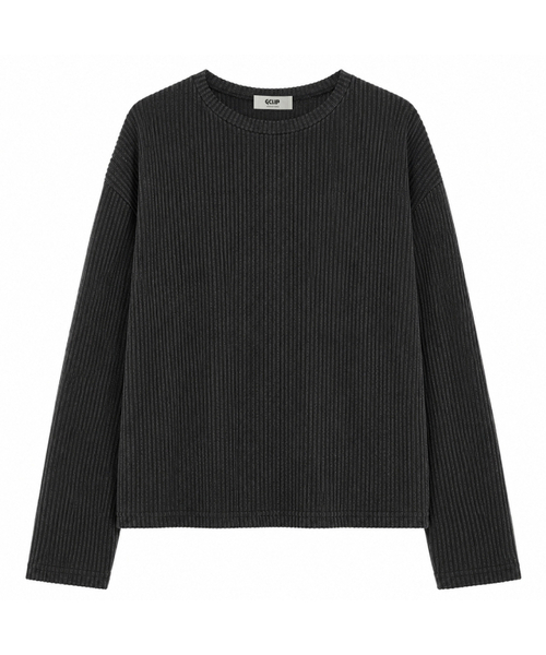 GCLIP(ジクリップ)の「リブラウンドネック セミクロップドニット ロングスリーブTシャツ 3色(Tシャツ/カットソー・メンズ・ブラック/グレー/ダークグレー・FREE)」の3枚目の写真