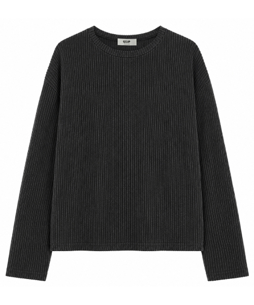 GCLIP(ジクリップ)の「リブラウンドネック セミクロップドニット ロングスリーブTシャツ 3色(Tシャツ/カットソー・メンズ・ブラック/グレー/ダークグレー・FREE)」の9枚目の写真