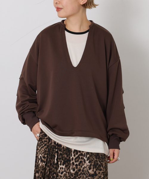 JOURNAL STANDARD LUXE(ジャーナルスタンダード ラックス)の「エアウラケ キーネックプルオーバー(スウェット・レディース・グレー/ブラウン/ブラック・FREE)」の3枚目の写真