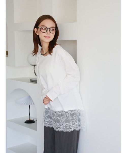fifth(フィフス)の「裾レースイレヘムTシャツ(Tシャツ/カットソー・レディース・ホワイト/ブラック・M)」の5枚目の写真