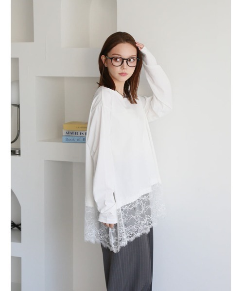 fifth(フィフス)の「裾レースイレヘムTシャツ(Tシャツ/カットソー・レディース・ホワイト/ブラック・M)」の6枚目の写真