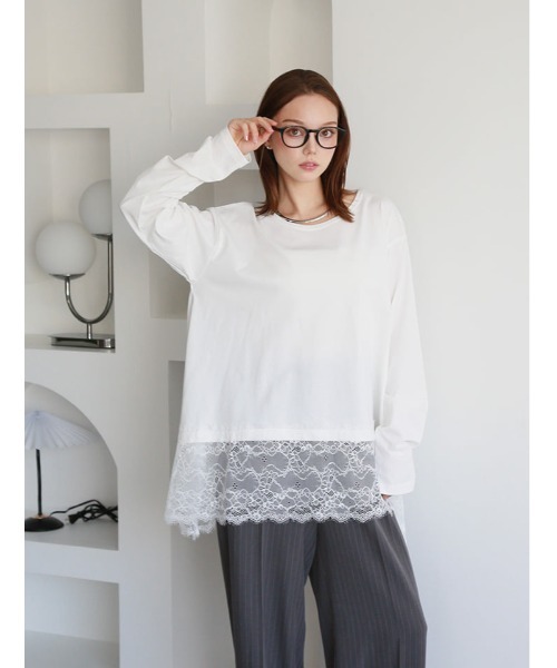 fifth(フィフス)の「裾レースイレヘムTシャツ(Tシャツ/カットソー・レディース・ホワイト/ブラック・M)」の3枚目の写真