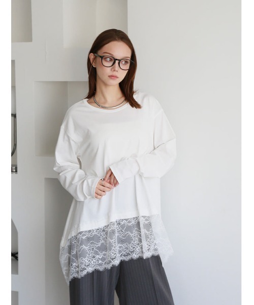 fifth(フィフス)の「裾レースイレヘムTシャツ(Tシャツ/カットソー・レディース・ホワイト/ブラック・M)」の4枚目の写真