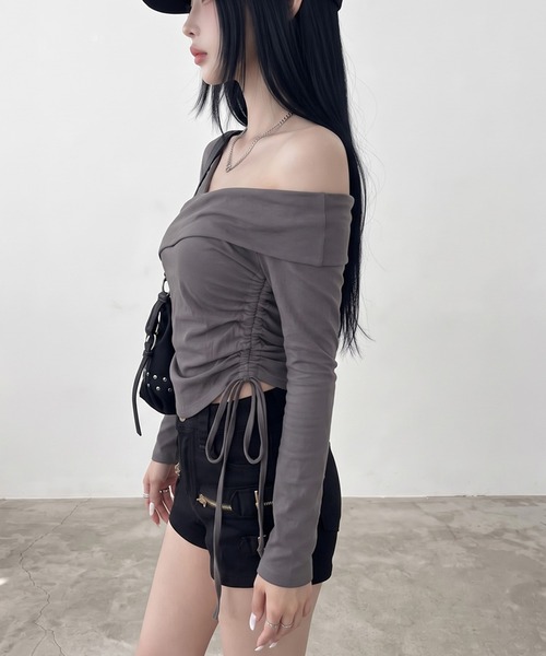 non-hedge（ノンヘッジ）の「ワンショルダードロストショート丈トップス（Tシャツ/カットソー・レディース・ブラック/オフホワイト/チャコールグレー・FREE）」の5枚目の写真