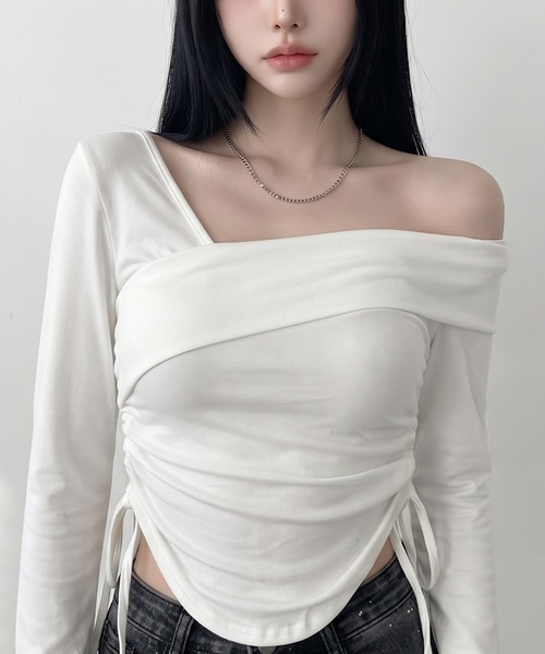 non-hedge（ノンヘッジ）の「ワンショルダードロストショート丈トップス（Tシャツ/カットソー・レディース・ブラック/オフホワイト/チャコールグレー・FREE）」の12枚目の写真