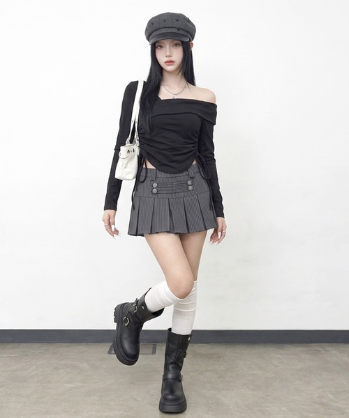 non-hedge（ノンヘッジ）の「ワンショルダードロストショート丈トップス（Tシャツ/カットソー・レディース・ブラック/オフホワイト/チャコールグレー・FREE）」の11枚目の写真