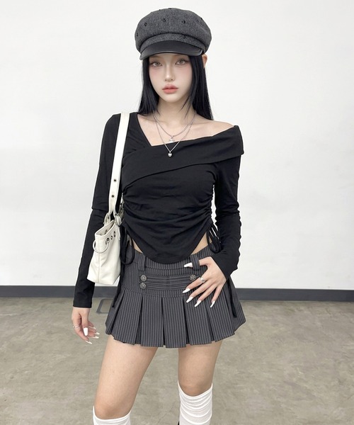 non-hedge（ノンヘッジ）の「ワンショルダードロストショート丈トップス（Tシャツ/カットソー・レディース・ブラック/オフホワイト/チャコールグレー・FREE）」の9枚目の写真