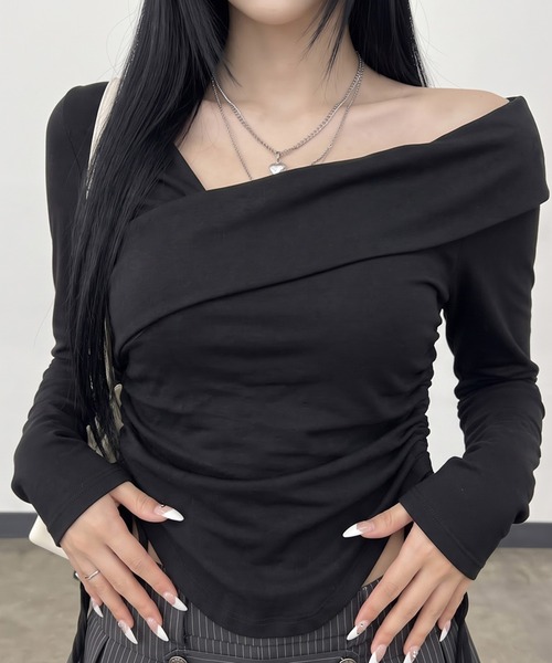 non-hedge（ノンヘッジ）の「ワンショルダードロストショート丈トップス（Tシャツ/カットソー・レディース・ブラック/オフホワイト/チャコールグレー・FREE）」の10枚目の写真