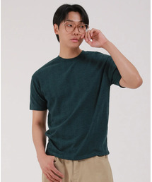 リブラウンド半袖Tシャツ_グリーン