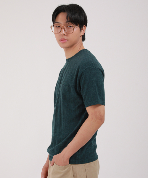 DEVELOVE（デヴローブ）の「リブラウンド半袖Tシャツ_グリーン（Tシャツ/カットソー・メンズ・ダークグリーン・LARGE/MEDIUM/XX-LARGE/X-LARGE）」の2枚目の写真