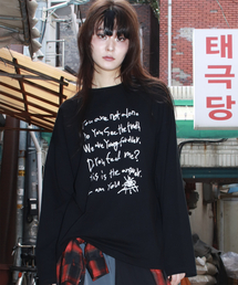 テキストグラフィック オーバーサイズ長袖Tシャツ - ブラック