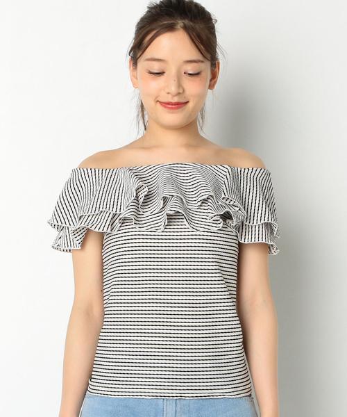 Another Edition（アナザーエディション）の「フリルボーダージャカードTシャツ/AEBFC フリル ボーダー JQ T◆（Tシャツ/カットソー・レディース・ブラック/レッド・FREE）」の9枚目の写真