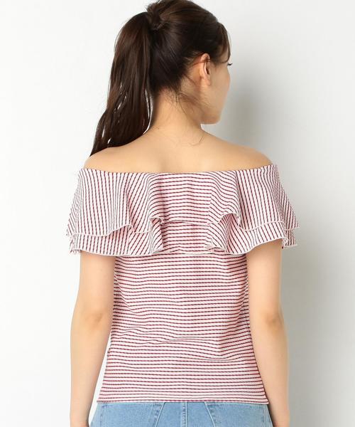 Another Edition（アナザーエディション）の「フリルボーダージャカードTシャツ/AEBFC フリル ボーダー JQ T◆（Tシャツ/カットソー・レディース・ブラック/レッド・FREE）」の16枚目の写真