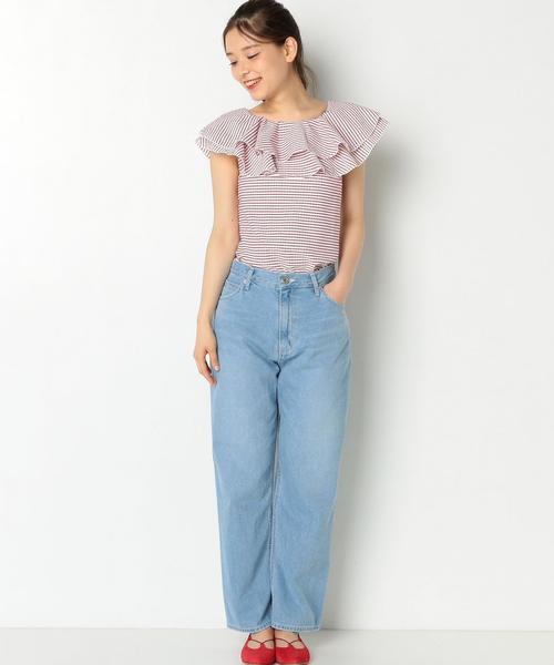 Another Edition（アナザーエディション）の「フリルボーダージャカードTシャツ/AEBFC フリル ボーダー JQ T◆（Tシャツ/カットソー・レディース・ブラック/レッド・FREE）」の13枚目の写真