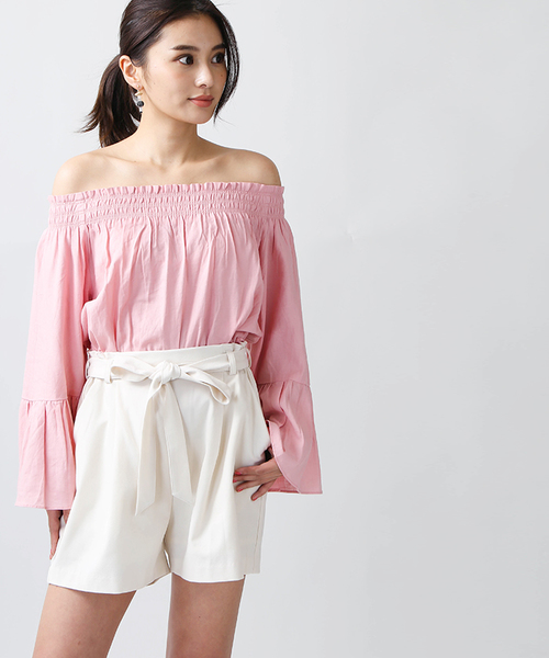 WEGO（ウィゴー）の「WEGO/ハイウエストリボンショートパンツ（その他パンツ・レディース・ホワイト系その他4/オフホワイト/ブラック/インディゴブルー/ピンク/ダークグリーン/レッド/その他1・LARGE/MEDIUM）」の2枚目の写真