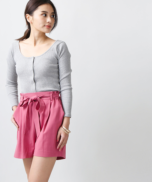 WEGO（ウィゴー）の「WEGO/ハイウエストリボンショートパンツ（その他パンツ・レディース・ホワイト系その他4/オフホワイト/ブラック/インディゴブルー/ピンク/ダークグリーン/レッド/その他1・LARGE/MEDIUM）」の7枚目の写真