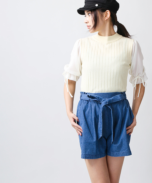 WEGO（ウィゴー）の「WEGO/ハイウエストリボンショートパンツ（その他パンツ・レディース・ホワイト系その他4/オフホワイト/ブラック/インディゴブルー/ピンク/ダークグリーン/レッド/その他1・LARGE/MEDIUM）」の6枚目の写真