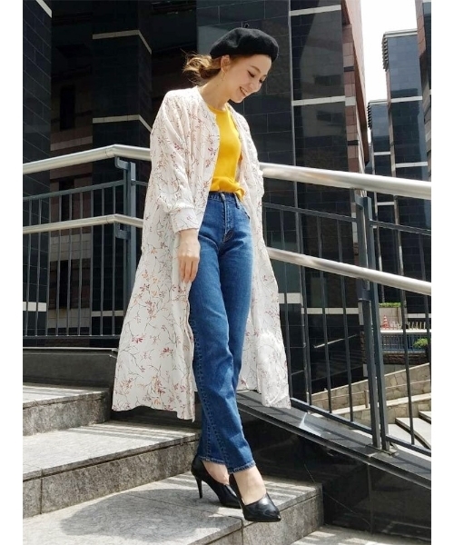 Ungrid アングリッド の フラワープリントロングガウン シャツ