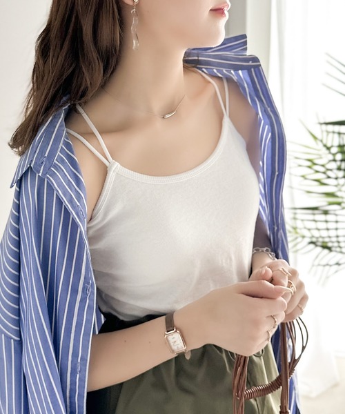 classicalelf（クラシカルエルフ）の「お洒落レディのマストアイテム。ダブルストラップカップ付キャミ（キャミソール・レディース・グレイッシュベージュ/ブラック/カーキ/オフホワイト/杢グレー/チャコールグレー/ネイビー/グレイッシュブルー/モスグリーン/ベージュ/イエロー/ピンク/ホワイト・LARGE/MEDIUM/XX-LARGE/X-LARGE/XXX-LARGE/SMALL）」の2枚目の写真