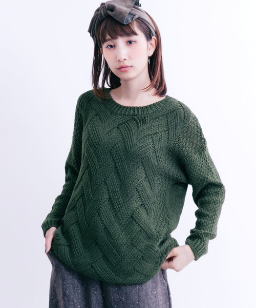 MERLOT（メルロー）の「ビッグケーブルニットプルオーバー6274（ニット/セーター・レディース・ベージュ/ネイビー/グレー/カーキ・FREE）」の3枚目の写真