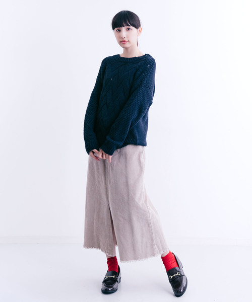 MERLOT（メルロー）の「ビッグケーブルニットプルオーバー6274（ニット/セーター・レディース・ベージュ/ネイビー/グレー/カーキ・FREE）」の17枚目の写真