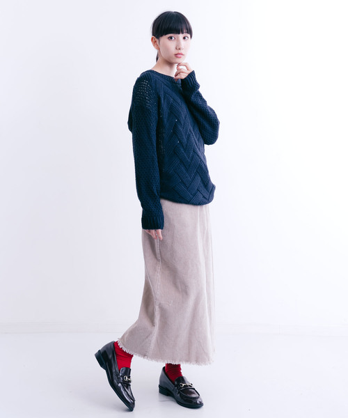 MERLOT（メルロー）の「ビッグケーブルニットプルオーバー6274（ニット/セーター・レディース・ベージュ/ネイビー/グレー/カーキ・FREE）」の9枚目の写真