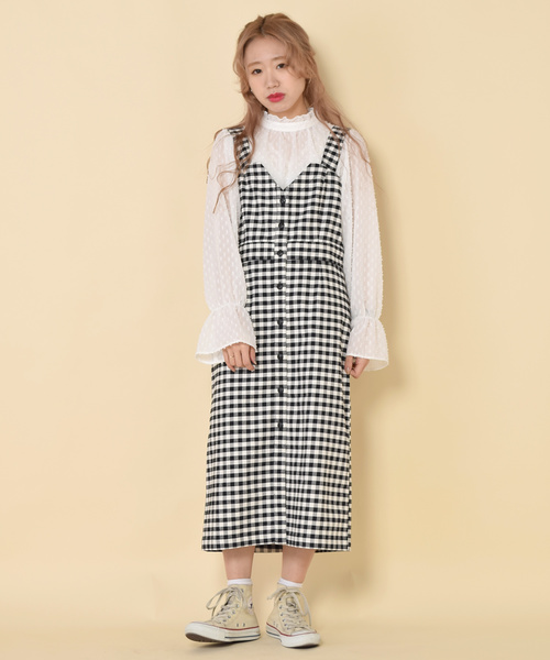 w closet(ダブルクローゼット)の「ギンガムチェックナローシルエットワンピース(ワンピース・レディース・ホワイト×ブラック/ホワイト×ブルー・FREE)」の18枚目の写真