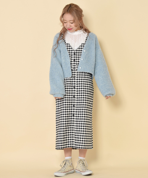 w closet(ダブルクローゼット)の「ギンガムチェックナローシルエットワンピース(ワンピース・レディース・ホワイト×ブラック/ホワイト×ブルー・FREE)」の11枚目の写真