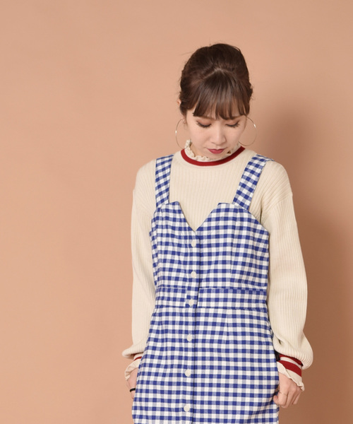 w closet(ダブルクローゼット)の「ギンガムチェックナローシルエットワンピース(ワンピース・レディース・ホワイト×ブラック/ホワイト×ブルー・FREE)」の12枚目の写真